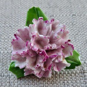 Adderley Floral Pin Vintage Pink Flower Green Leaf Brooch Made in England